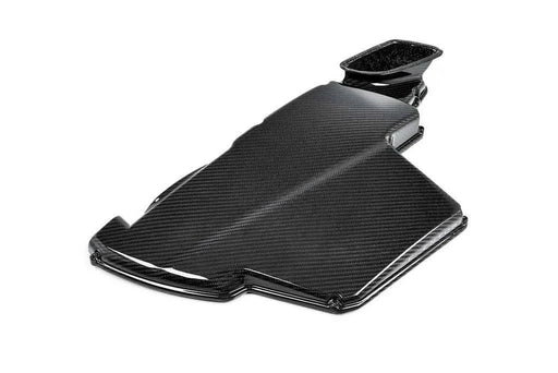 Eventuri E9X M3 gloss carbon fiber airbox lid with 2x2 twill weave and clear-coated finish