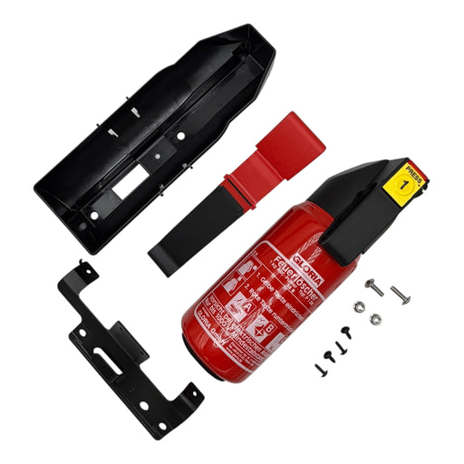 Mercedes W203W204 OEM fire extinguisher kit installed in vehicle interior