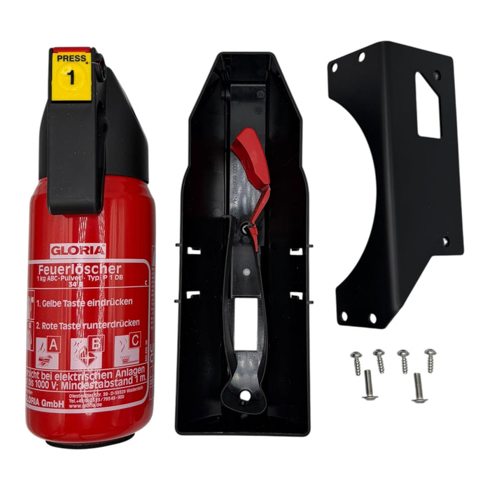 Mercedes W205 OEM fire extinguisher kit with Gloria extinguisher and mounting brackets