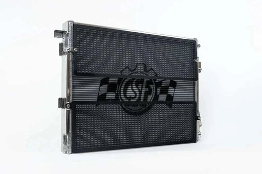 CSF G8X M3 M4 front heat exchanger with black rock guards and high-performance 2-row aluminum core