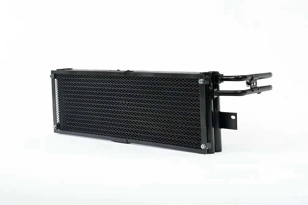 CSF G8X M3/M4 dual core high-performance transmission cooler with rock guard and OEM quick-connects