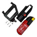 Lamborghini Huracan STO/Sterrato fire extinguisher kit with a red metal extinguisher, black holder and mounting bracket, and silver hardware.