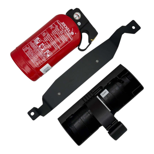 BMW F90 M5 OEM fire extinguisher kit with mounting bracket and holder for large frame seats