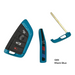 BMW G8X Style Painted Key in glossy Miami blue, with black buttons and an uncut metal blade trim piece