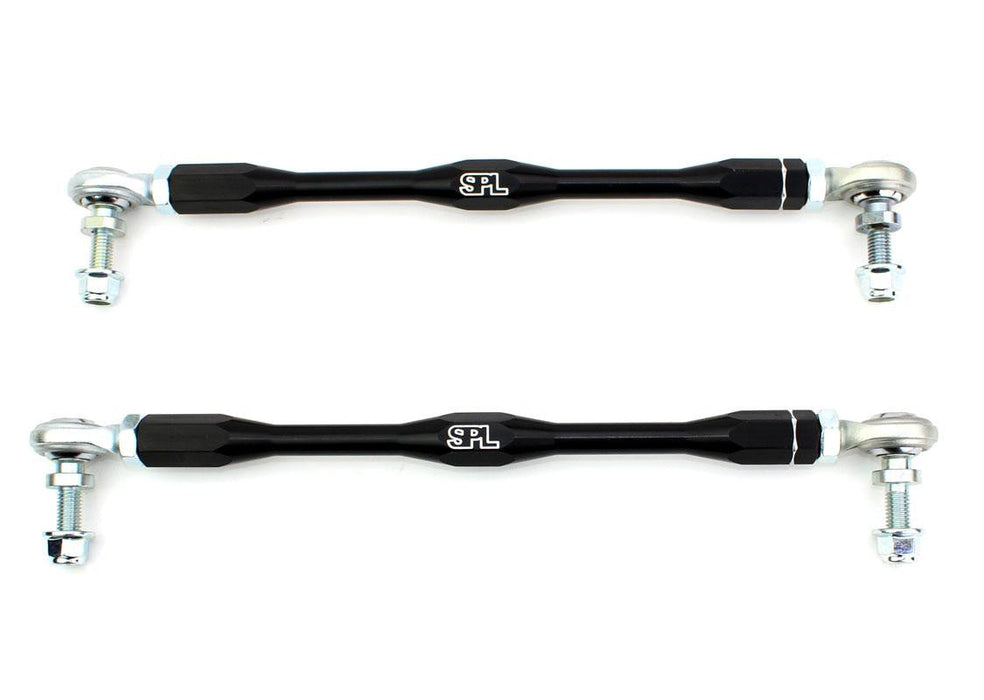 Pair of black SPL Parts adjustable front endlinks for BMW E9X M3 and G8X chassis with PTFE-lined bearings and Chromoly studs