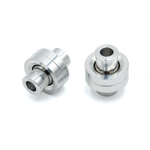 Pair of SPL Parts Rear LCA Knuckle Bushings machined from aluminum with teflon-lined spherical bearings for BMW E9X, F8X, and G8X models