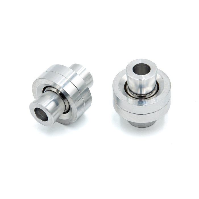 Pair of SPL Parts Rear LCA Knuckle Bushings machined from aluminum with teflon-lined spherical bearings for BMW E9X, F8X, and G8X models