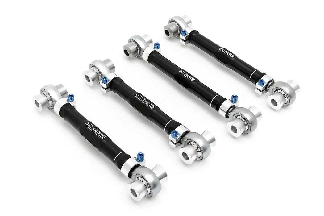 SPL Parts Rear Upper Control Arms for BMW E9X and E8X with black anodized aluminum and blue titanium accents
