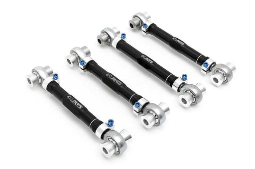 SPL Parts Rear Upper Control Arms for BMW E9X and E8X with black anodized aluminum and blue titanium accents